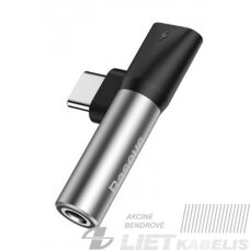 Adapteris USB C kištukas - 3.5mm stereo lizdas, su krovimo galimybe sidabrinis/juodas BASEUS