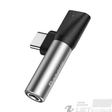 Adapteris USB C kištukas - 3.5mm stereo lizdas, su krovimo galimybe sidabrinis/juodas BASEUS Adapteris USB C kištukas - 3.5mm stereo lizdas, su krovimo galimybe sidabrinis/juodas BASEUS