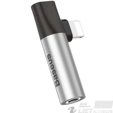 Adapteris IP Lightning kištukas - 3.5mm stereo lizdas, su krovimo galimybe sidabrinis/juodas BASEUS Adapteris IP Lightning kištukas - 3.5mm stereo lizdas, su krovimo galimybe sidabrinis/juodas BASEUS