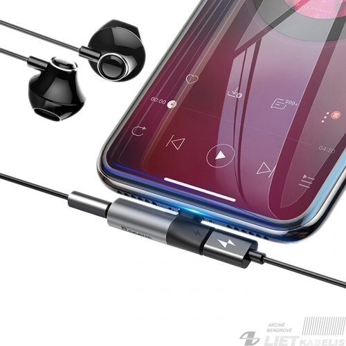 Adapteris IP Lightning kištukas - 3.5mm stereo lizdas, su krovimo galimybe sidabrinis/juodas BASEUS 2