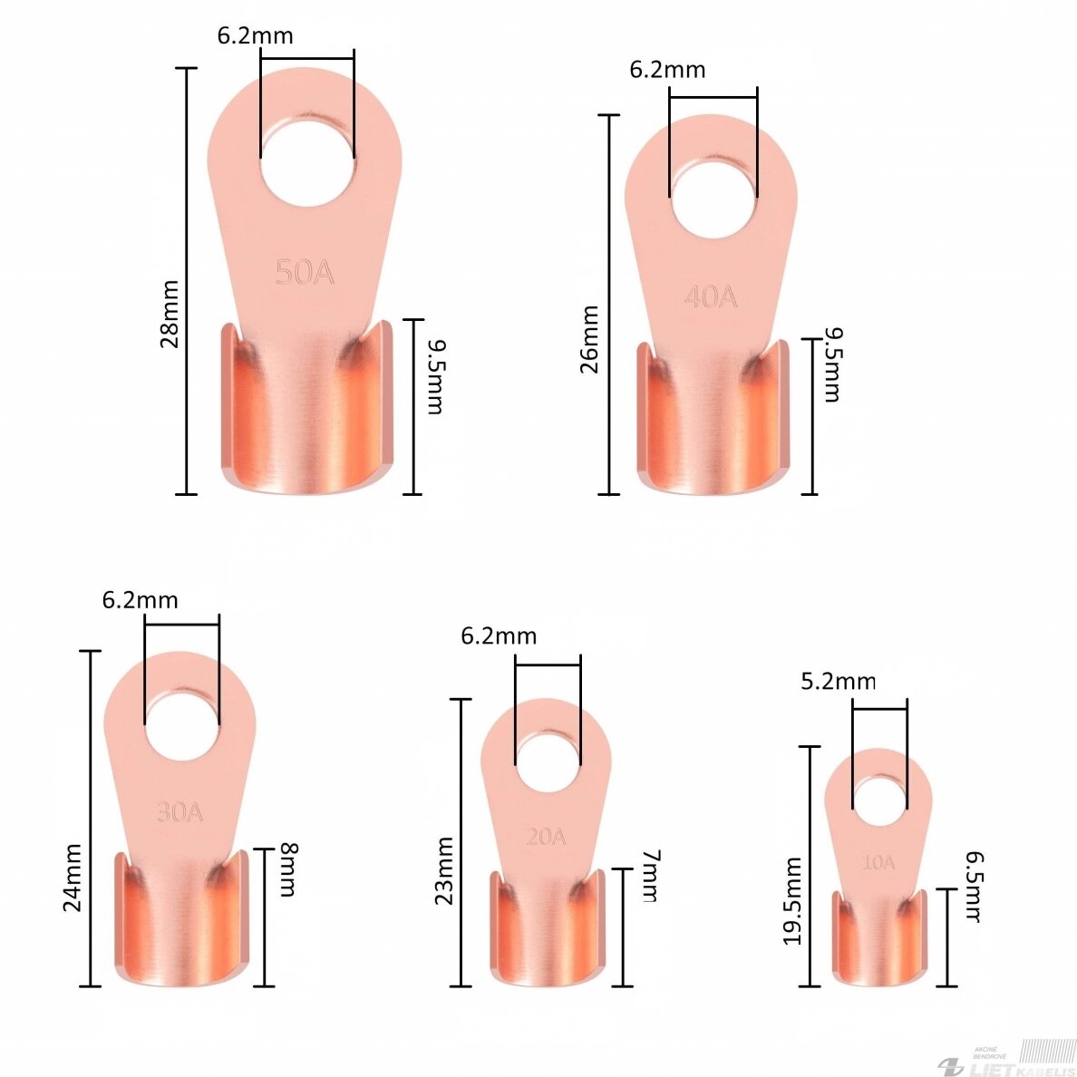 Antgaliai variuoti užspaudžiami OT 10-50A, 70vnt, KST 2 Antgaliai variuoti užspaudžiami OT 10-50A, 70vnt, KST 2