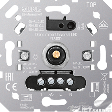 Apšvietimo reguliatorius 3-100W, 1731DD, kaitrinėms ir LED lemputėms, potinkinis, JUNG Apšvietimo reguliatorius 3-100W, 1731DD, kaitrinėms ir LED lemputėms, potinkinis, JUNG