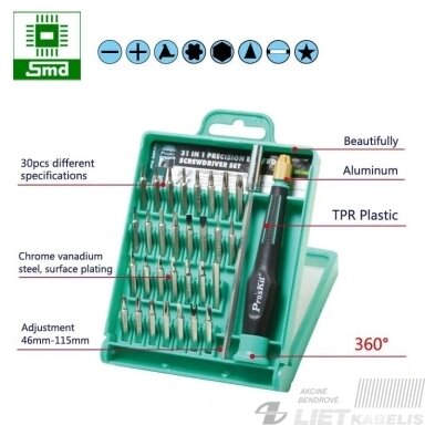 Atsuktuvas su keičiamais antgaliais SD-9802 31vnt, PROSKIT
