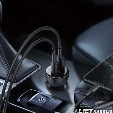 Automobilio įkroviklis 12-24V, 2xUSB, 24W, LED ekranas, Baseus 2