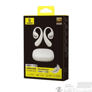 Belaidės Bluetooth 6.0 ausinės Eli Sport 2 su įkrovimo dėklu, baltos