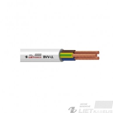 Elektros instaliacijos kabelis, lankstus, apvalus su PVC izoliacija BVV-LL 3G1,0mm² Lietkabelis Elektros instaliacijos kabelis, lankstus, apvalus su PVC izoliacija BVV-LL 3G1,0mm² Lietkabelis