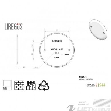 Dangtelis dėžutei MDD-1 D-86mm, Liregus 1 Dangtelis dėžutei MDD-1 D-86mm, Liregus 1