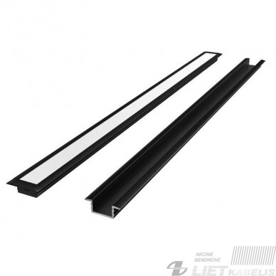 LED profilis juodas su dangteliu laikikliu ir akle, įleidžiamas, 2m, LEDLine LED profilis juodas su dangteliu laikikliu ir akle, įleidžiamas, 2m, LEDLine
