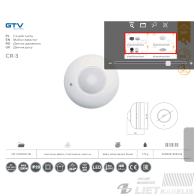 Daviklis judesio CR-3 360°, 300W, IP20, GTV 1 Daviklis judesio CR-3 360°, 300W, IP20, GTV 1