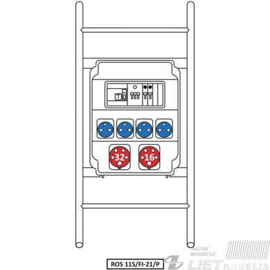Dėžė ROS 11/x-21 4x230V+1x16A+1x32A, IP54, SEZ 1 Dėžė ROS 11/x-21 4x230V+1x16A+1x32A, IP54, SEZ 1