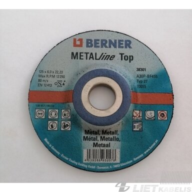 Diskas šlifavimo Metal Line 125x6x22,3 EN12413, BERNER Diskas šlifavimo Metal Line 125x6x22,3 EN12413, BERNER
