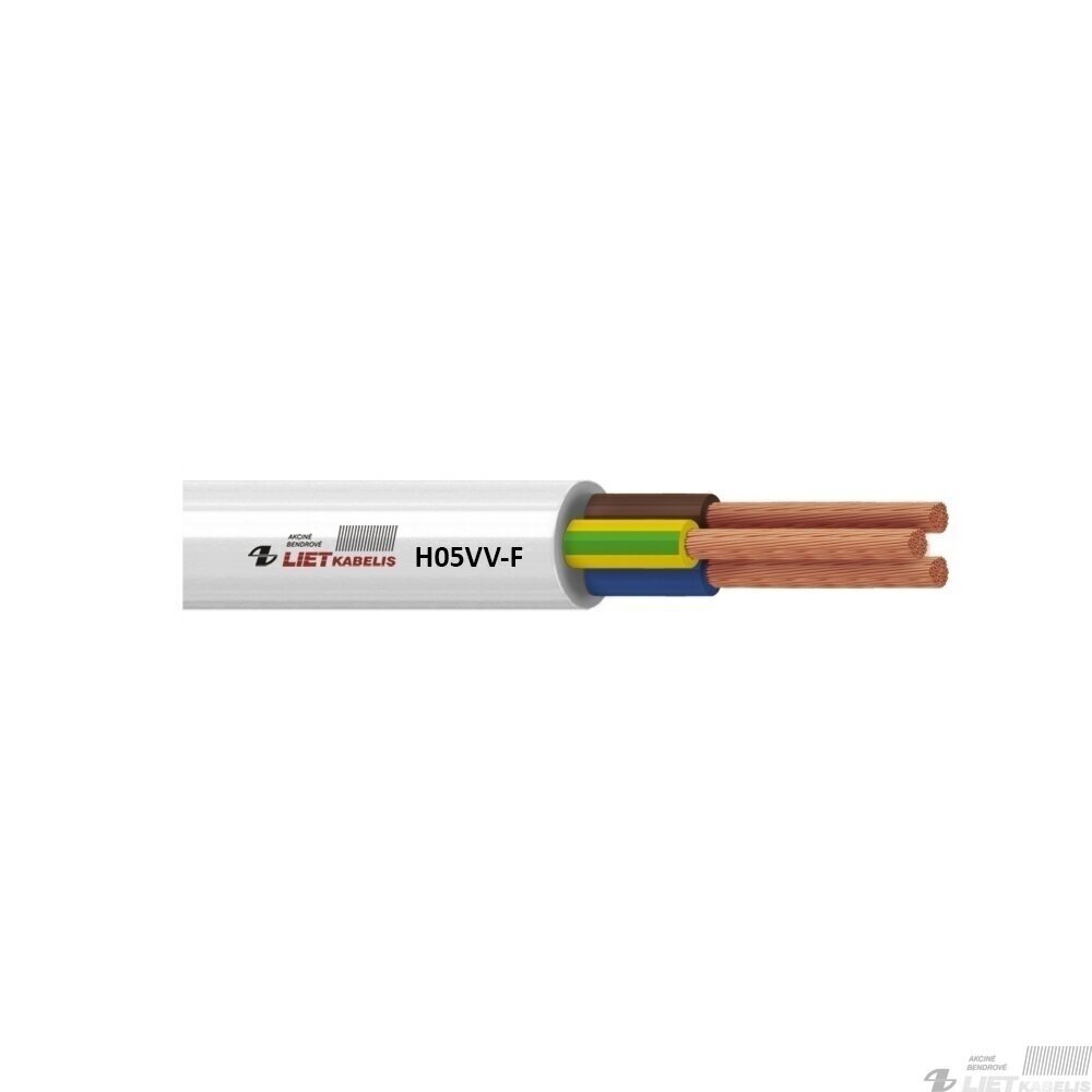 Elektros instaliacijos kabelis, lankstus, apvalus H05VV-F 3G0,75 mm², Lietkabelis Elektros instaliacijos kabelis, lankstus, apvalus H05VV-F 3G0,75 mm², Lietkabelis