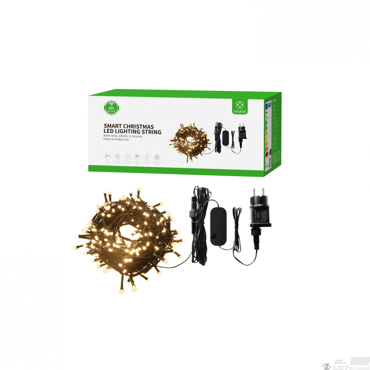 Elektrinė girlianda 200LED, 20m, 2500K, Wi-fi Bluetooth, IP44, WOOX 1
