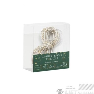 Elektrinė girlianda 80LED, spalvota, 8m, IP20, 2xAA, Christmas Touch