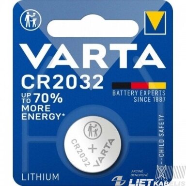 Elementas diskinis CR2032, 3V, VARTA Elementas diskinis CR2032, 3V, VARTA