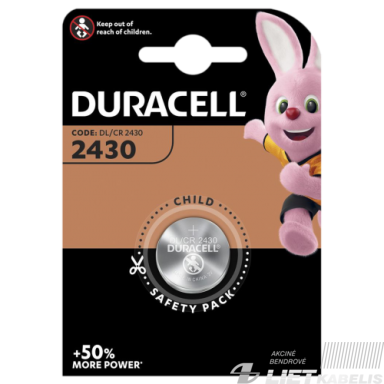 Elementas diskinis ličio CR2430, 3V, Duracell