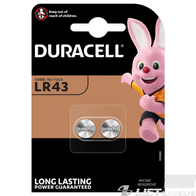 Elementas diskinis LR43, 1,5V, DURACELL Elementas diskinis LR43, 1,5V, DURACELL
