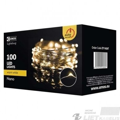 Elektrinė girlianda, 100 LED lempučių ,ZY1426T IP44, Nano, šiltai balta 2 Elektrinė girlianda, 100 LED lempučių ,ZY1426T IP44, Nano, šiltai balta 2