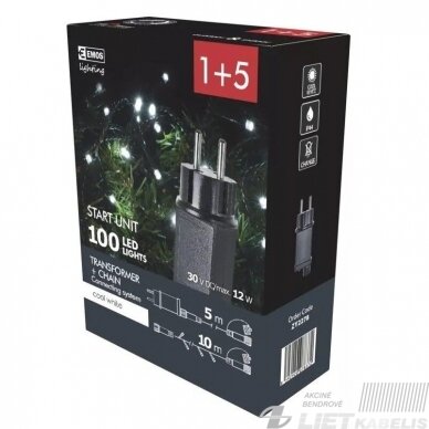 Elektrinė girlianda 100LED lempučių, ZY2278 IP44, šaltai balta 1 Elektrinė girlianda 100LED lempučių, ZY2278 IP44, šaltai balta 1