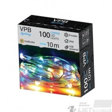ELektrinė girlianda 100LED, USB5V, 8 programos, mirksi spalvota 10m, VPB 1 ELektrinė girlianda 100LED, USB5V, 8 programos, mirksi spalvota 10m, VPB 1