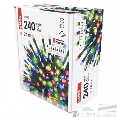 ELektrinė girlianda 240LED, 24m, spalvota, IP44, EMOS 1 ELektrinė girlianda 240LED, 24m, spalvota, IP44, EMOS 1