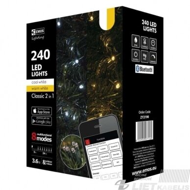 Elektrinė girlianda, 240LED lempučių ,ZY2190 IP44, šaltai/šiltai balta, valdoma Bluetooth, 1