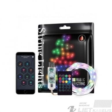 ELektrinė girlianda 500LED RGB ,Bluetooth ,balsu,pultelis, 5M 1