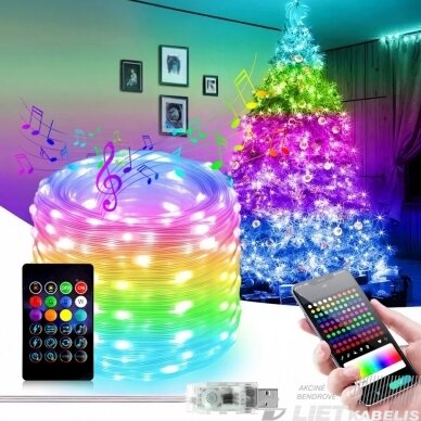 ELektrinė girlianda 500LED RGB ,Bluetooth ,balsu,pultelis, 5M ELektrinė girlianda 500LED RGB ,Bluetooth ,balsu,pultelis, 5M
