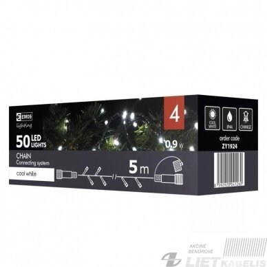 Elektrinė girlianda, 50LED lempučių, ZY1924 IP44 šaltai balta, be maitinimo šaltinio Elektrinė girlianda, 50LED lempučių, ZY1924 IP44 šaltai balta, be maitinimo šaltinio