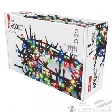Elektrinė girlianda 600LED, 12m, spalvota/nemirksi, IP44, EMOS 1