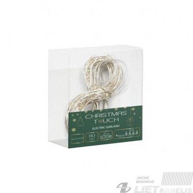 Elektrinė girlianda 80LED, spalvota, 8m, IP20, 2xAA, Christmas Touch