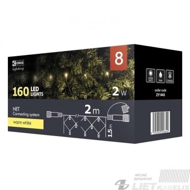 Elektrinė girlianda/tinklas 2x1.5m, 160LED lempučių, ZY1443 IP44 be maitinimo šaltinio, šiltai balta 2 Elektrinė girlianda/tinklas 2x1.5m, 160LED lempučių, ZY1443 IP44 be maitinimo šaltinio, šiltai balta 2