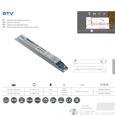 Elektroninis droselis, SEL418-00 4x18W GTV 1