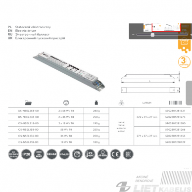 Elektroninis droselis, W58 2x58W GTV 1