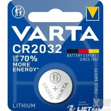 Elementas diskinis CR2032, 3V, VARTA Elementas diskinis CR2032, 3V, VARTA