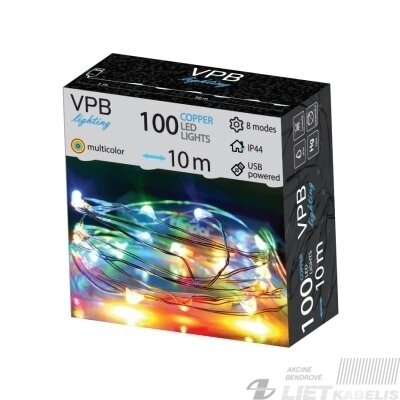 ELektrinė girlianda 100LED, USB5V, 8 programos, mirksi spalvota 10m, VPB 1