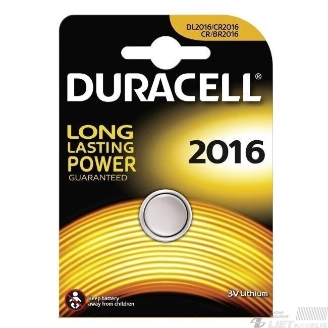 Elementas (diskinis), CR2016 3V Duracell Elementas (diskinis), CR2016 3V Duracell