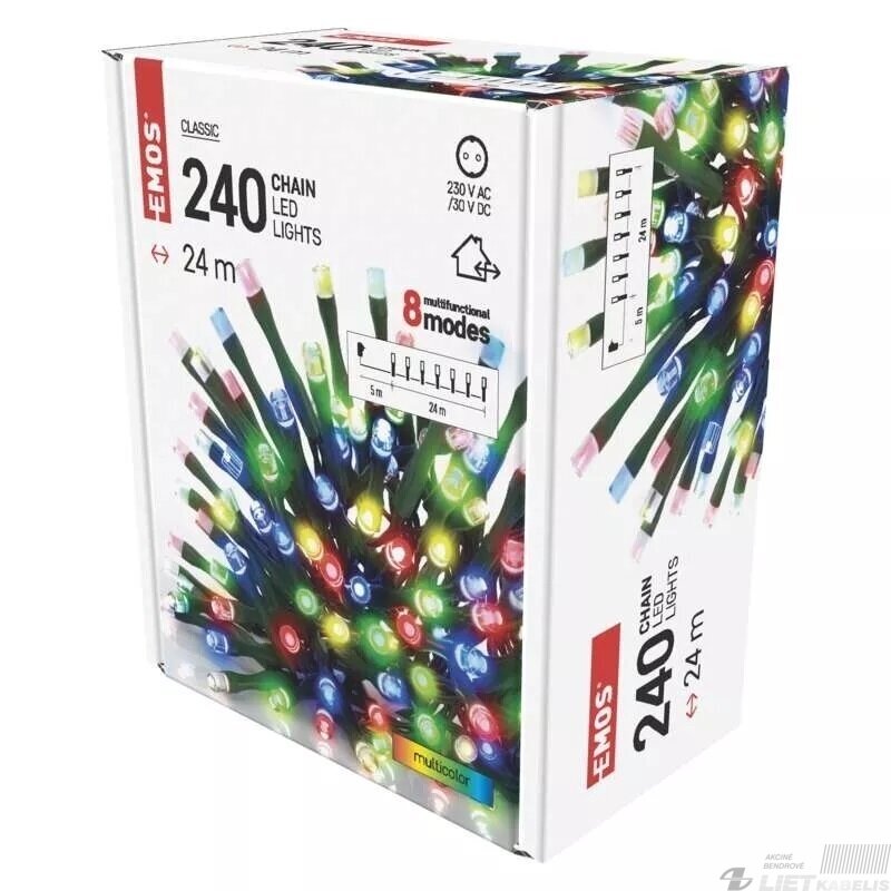 ELektrinė girlianda 240LED, 24m, spalvota, IP44, EMOS 1 ELektrinė girlianda 240LED, 24m, spalvota, IP44, EMOS 1