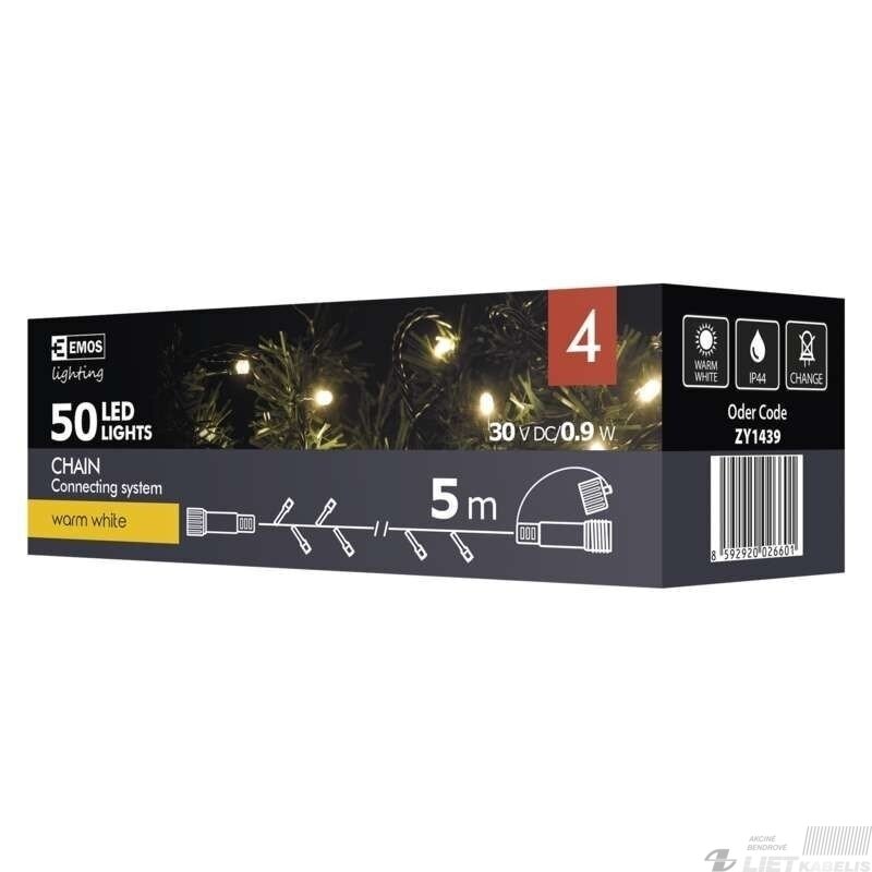 Elektrinė girlianda, 50LED lempučių ,ZY1439 IP44, be maitinimo šaltinio, šiltai balta Elektrinė girlianda, 50LED lempučių ,ZY1439 IP44, be maitinimo šaltinio, šiltai balta