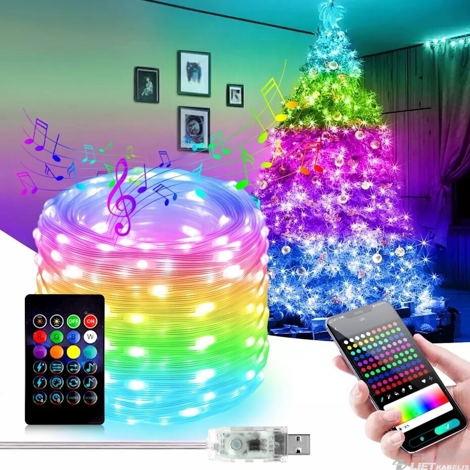 ELektrinė girlianda 500LED RGB ,Bluetooth ,balsu,pultelis, 5M