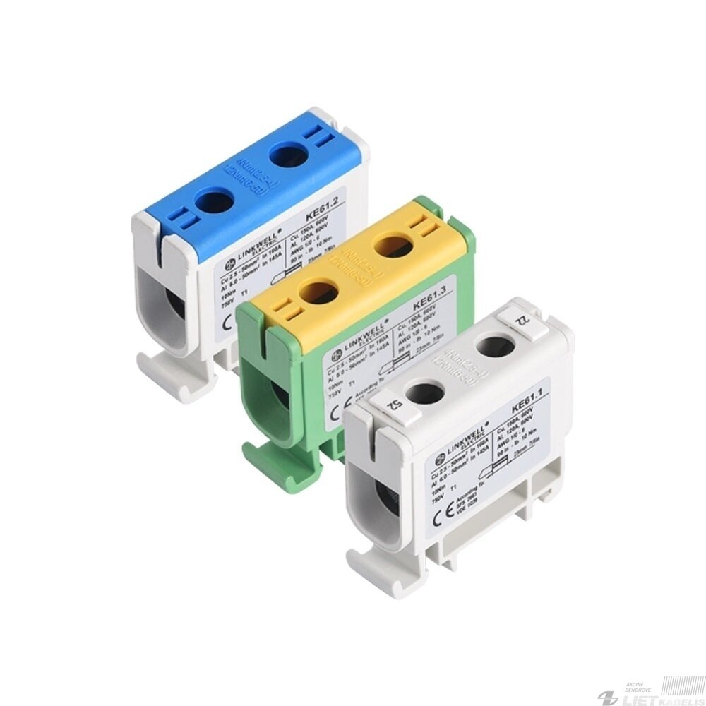 Gnybtas modulinis 1xAl/Cu 2,5-50mm², KE61.3, geltonai/žalias, LINKWELL