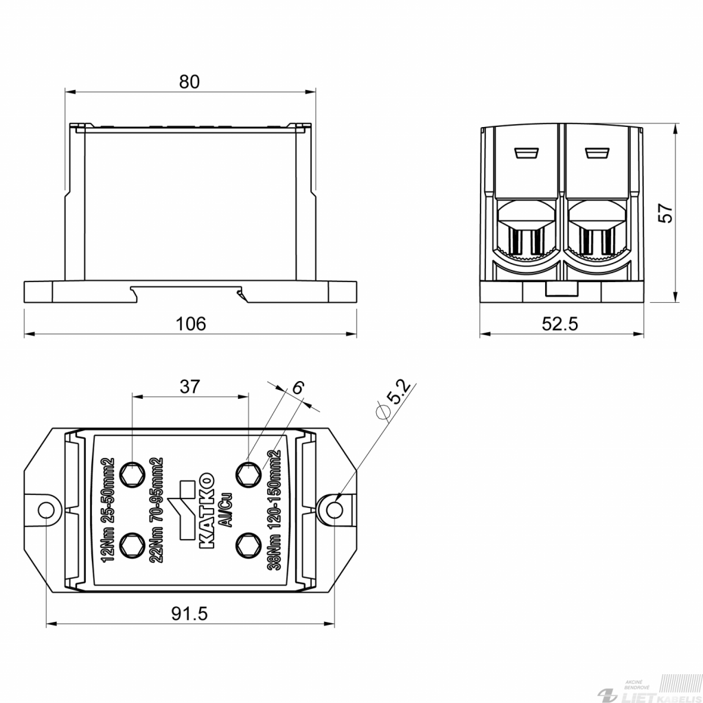 Gnybtas AL/Cu  4x(25-150)mm² mėlynas, Katko 1