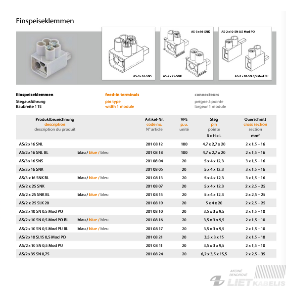 Gnybtas automatiniams jungikliams 3x16, AS-3x16 SNS, POLLMANN 1 Gnybtas automatiniams jungikliams 3x16, AS-3x16 SNS, POLLMANN 1