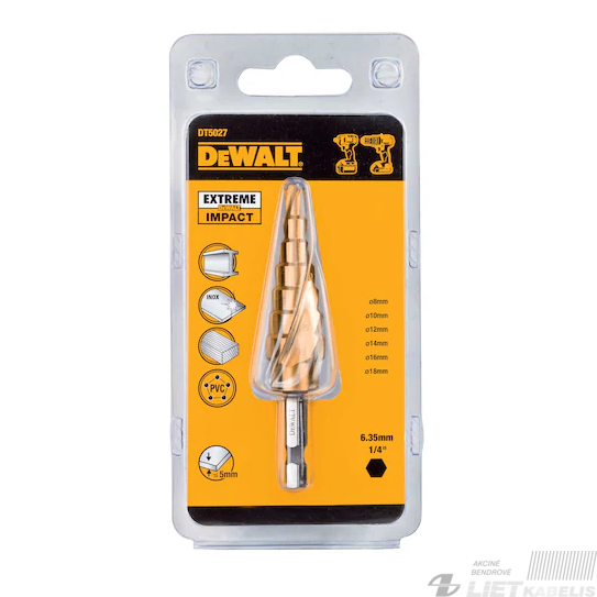 Grąžtas pakopinis DT5027-QZ 6-18mm, šešiakampis, Dewalt 1 Grąžtas pakopinis DT5027-QZ 6-18mm, šešiakampis, Dewalt 1