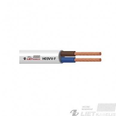 Elektros instaliacijos kabelis, lankstus, apvalus H03VV-F 2x0,5 mm² Lietkabelis