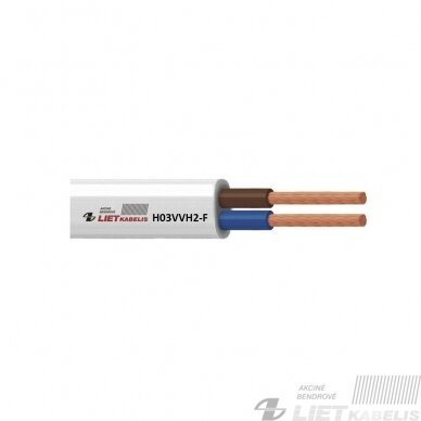 Elektros instaliacijos kabelis, lankstus, plokščias H03VVH2-F 2x0,5mm² Lietkabelis Elektros instaliacijos kabelis, lankstus, plokščias H03VVH2-F 2x0,5mm² Lietkabelis
