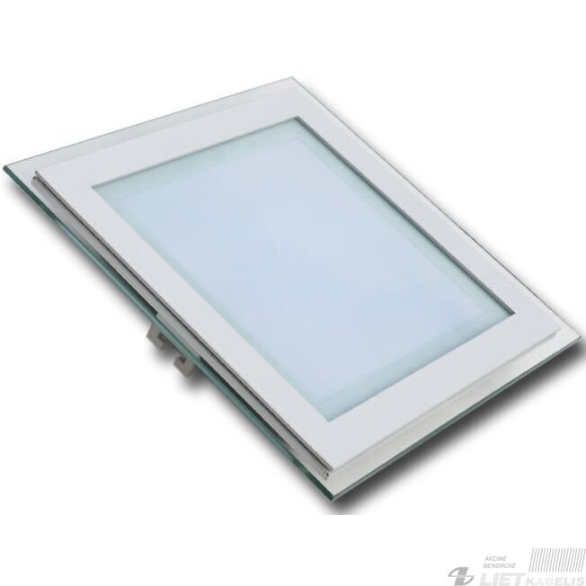 LED šviestuvas įleidžiamas, kvadratinis su stiklu, 12W, 4000K, 840Lm, IP20, V-TAC