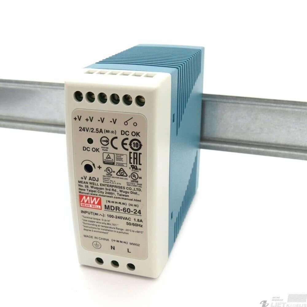 Impulsinis maitinimo šaltinis 24V, 2,5A, 60W, modulinis, Mean Well 1 Impulsinis maitinimo šaltinis 24V, 2,5A, 60W, modulinis, Mean Well 1