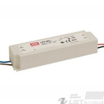Impulsinis maitinimo šaltinis LED 24V, 2,5A, LPV-60-24, IP67, MEAN WELL Impulsinis maitinimo šaltinis LED 24V, 2,5A, LPV-60-24, IP67, MEAN WELL