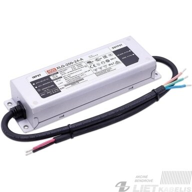 Impulsinis maitinimo šaltinis LED 200W, 24V, 8,3A, IP67, MEAN WELL Impulsinis maitinimo šaltinis LED 200W, 24V, 8,3A, IP67, MEAN WELL